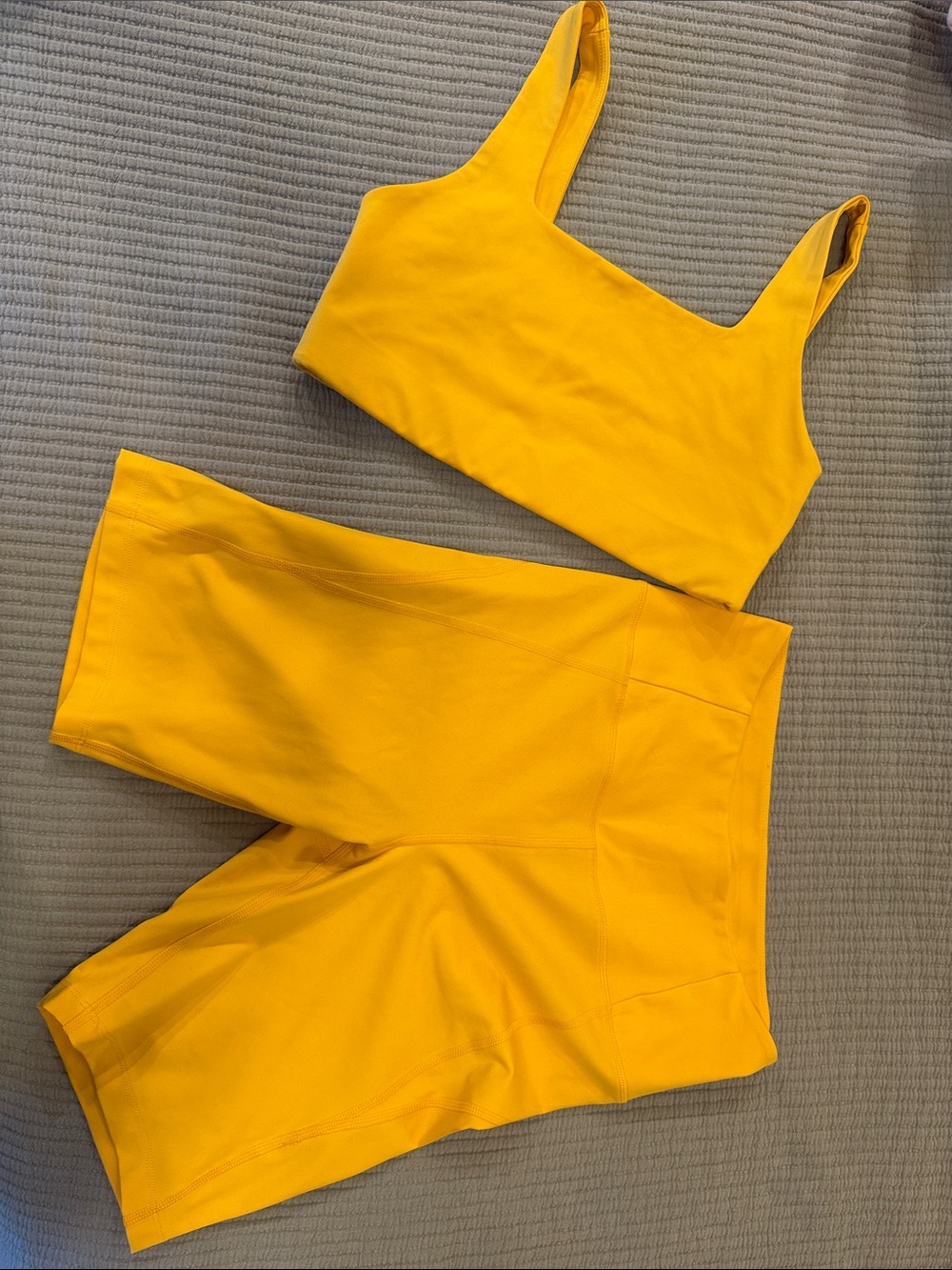 girlfriend collective Yellow High-Waist Bike Shorts & Crop Tank Set. Size M